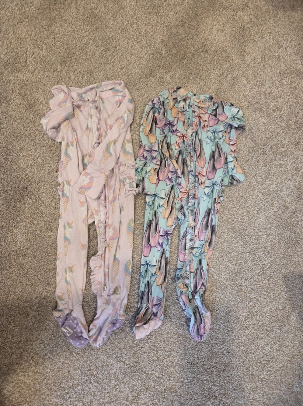 ​Posh Peanut Bamboo Ruffle Footie Pajamas Lot of 2 3-6M